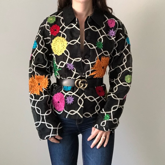 Vintage Jackets & Blazers - Vintage Floral Knit Beaded Jacket Coat Blazer q